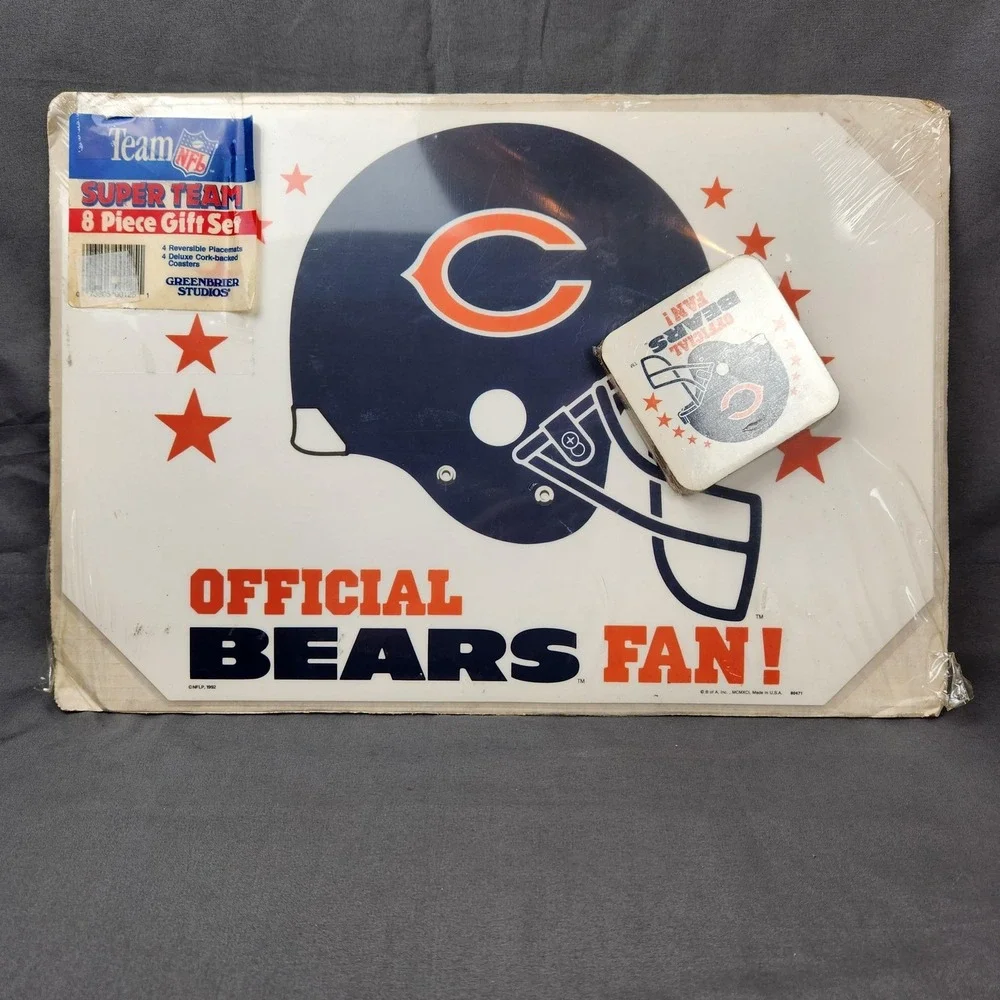 Vintage Chicago Bears Placemats Coasters 8 Piece Gift‎ Set NFL Football USA 90s